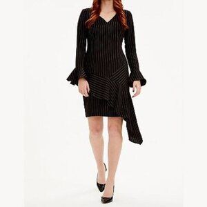 New Focus by Shani Pinstriped Asymmetrical Dress with‎ Ruffle Hem Bell Sleeves 4
